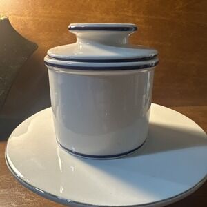 Butter Bell Crock L Tremain White With Blue Ceramic Butter Keeper